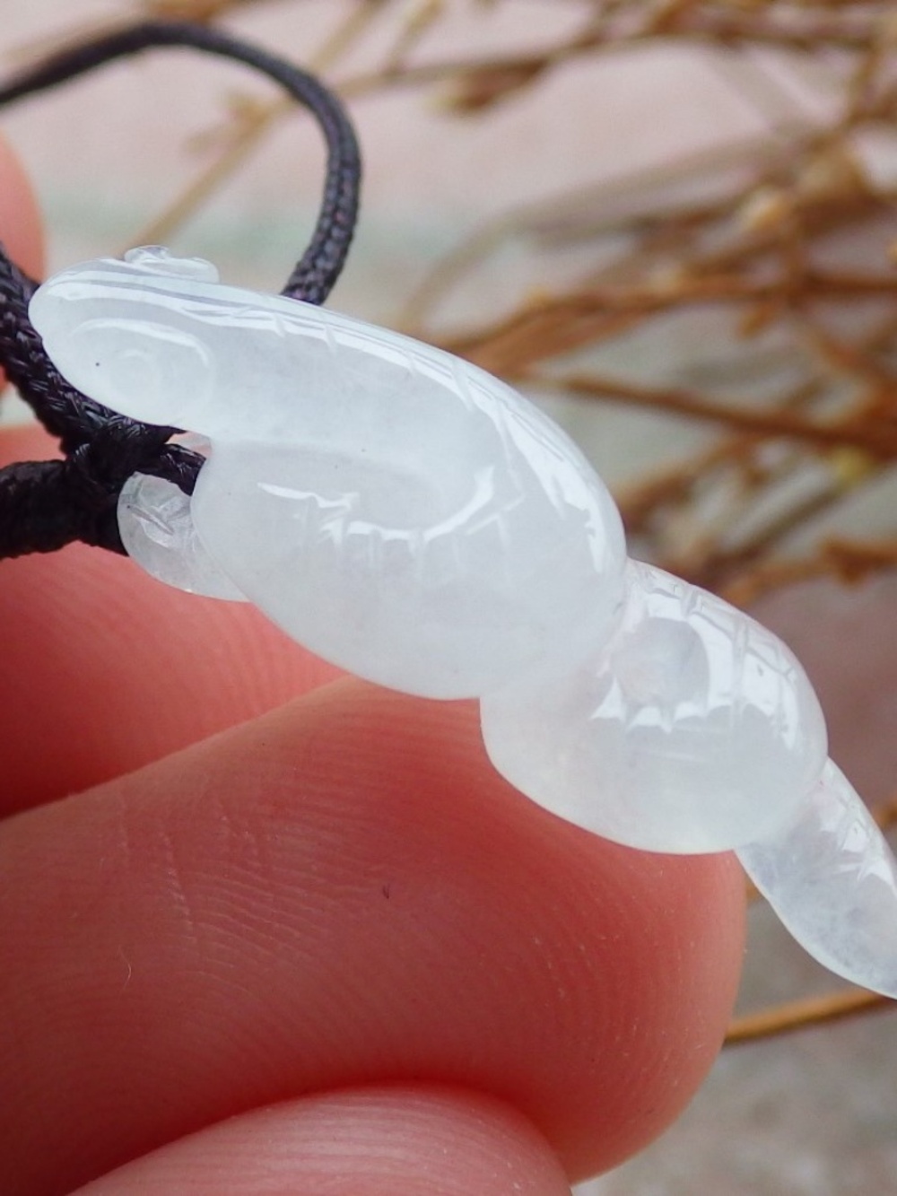Certified Natural Burma Jade jadeite Snake Zodiac Lucky Amulet Pendant Necklace